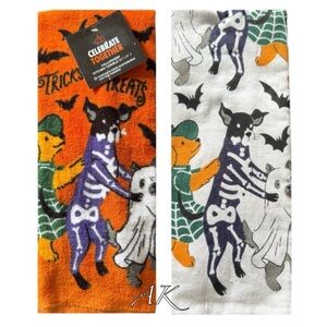 Tricks for Treats Halloween Dog Skeleton Hand Towel 2pc Set 🐾 🐾
